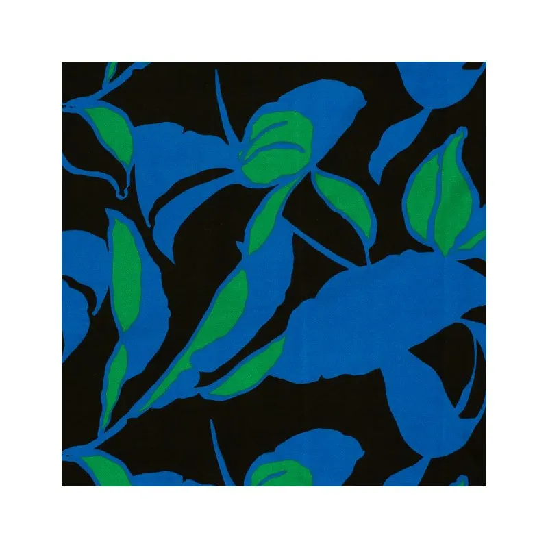 Zwarte viscose twill blauw/groene bloemen 'Color Leaves' - My Image
